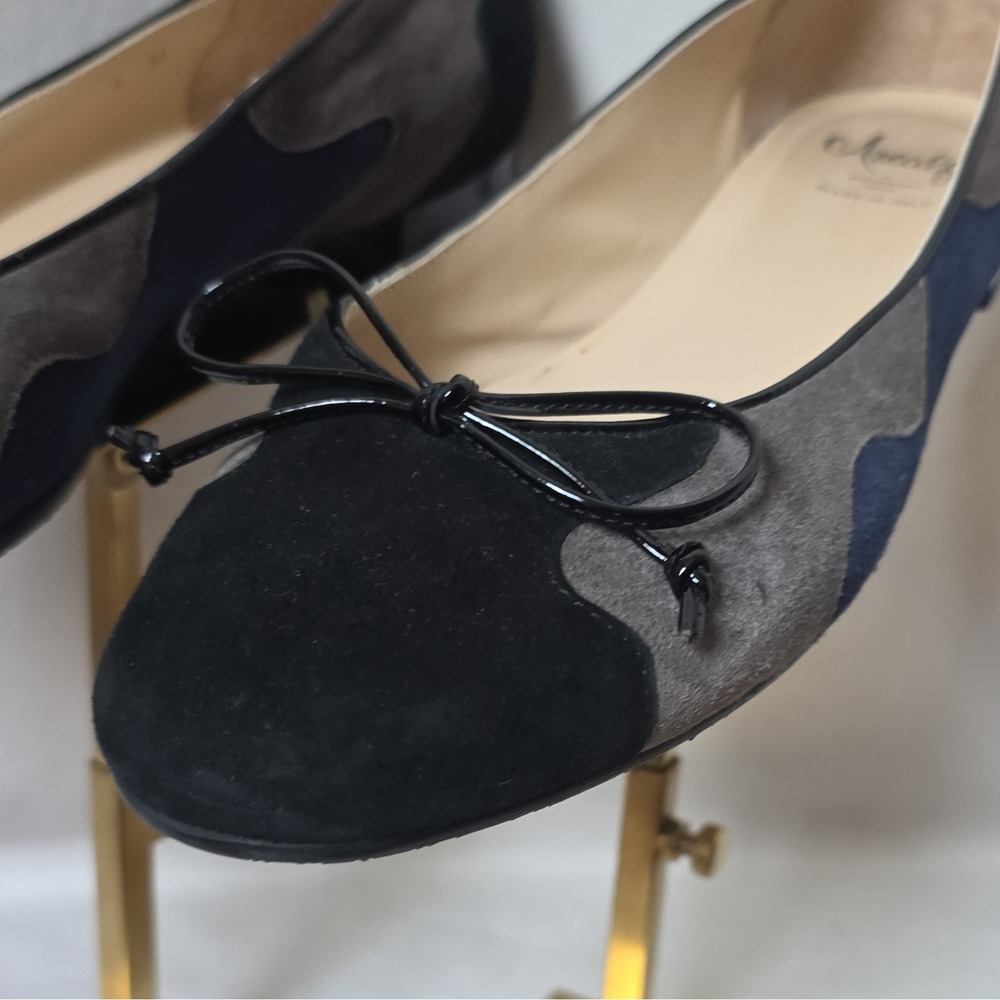 Amalfi Made In Italy Womens Suede Ballet Flat Slip-On Bow Black Gray Blue 9M - Picture 9 of 14